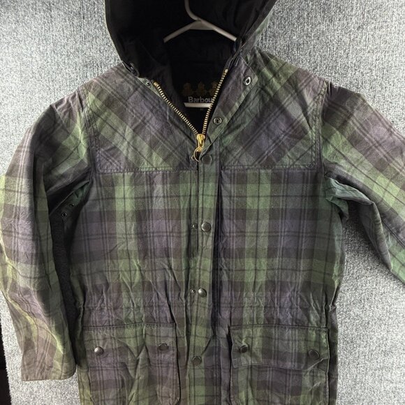 Barbour Durham Size 40 Waxed Jacket Men Full Zip Plaid Green Blue Pockets Adult - Picture 1 of 16